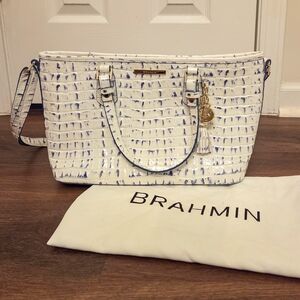 BRAHMIN CROC EMBOSSED LEATHER SATCHEL